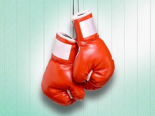 hung up boxing gloves indicating a resolved confrontation