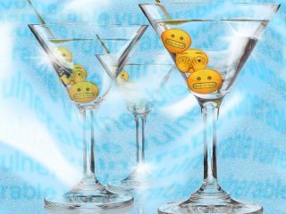 A cringe emoji in an empty martini glass exemplifying a vulnerability hangover