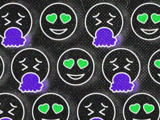 a heart eyes emoji and barf emoji