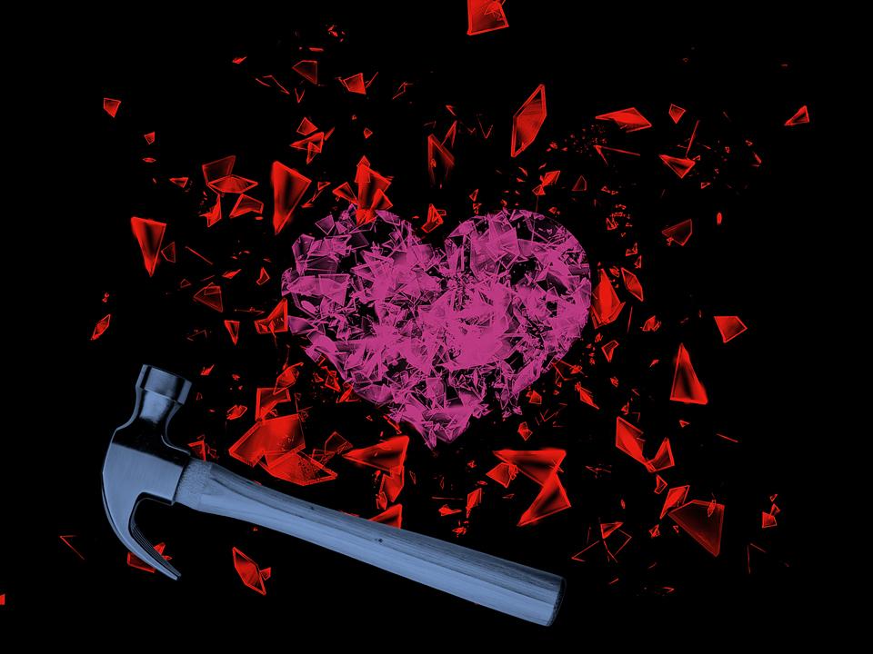 hammer smashing a heart to represent someone cheating, but here's how to survive infidelity