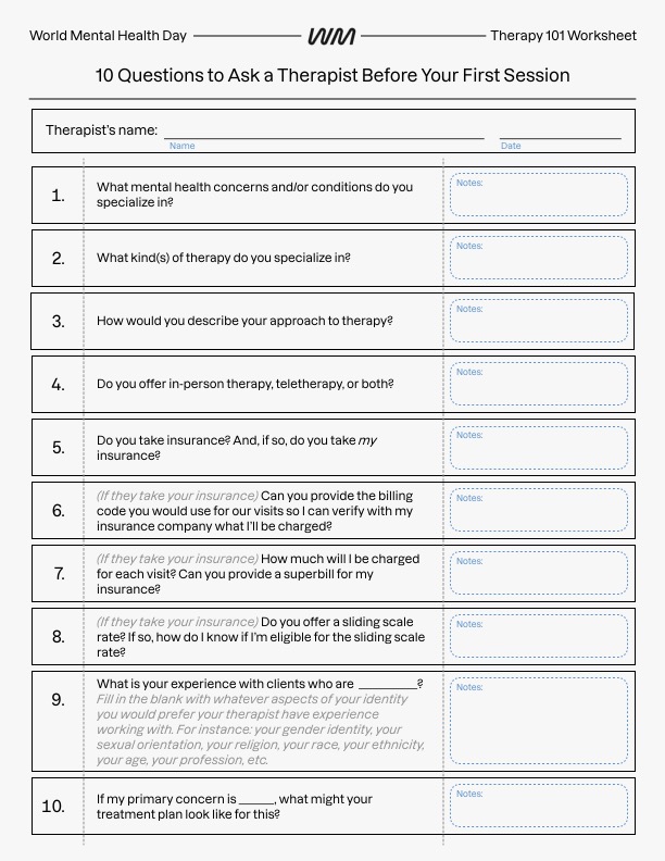 Therapy 101 Worksheet