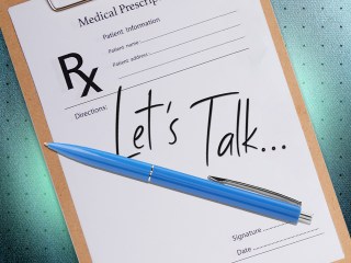 psychiatrist's prescription pad that says: Let's Talk