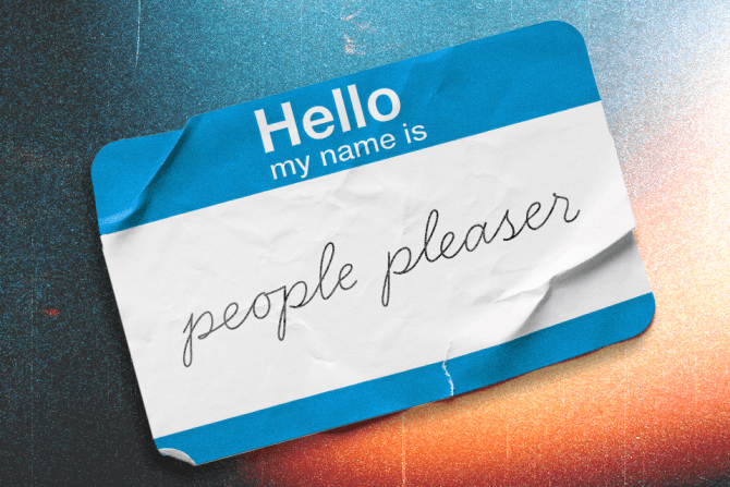 people pleaser written on a name tag