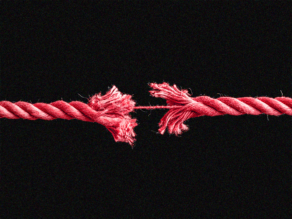 a rope about to break because someone is crashing out